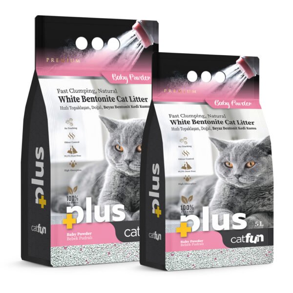 Catfun Plus White Bentonite Clumping Cat Litter Baby Powder Scented
