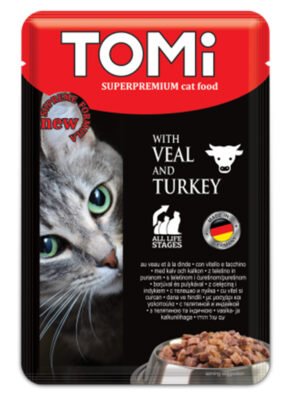 TOMi Super Premium Cat Wet Food for cats – veal and turkey pouch 100 gm