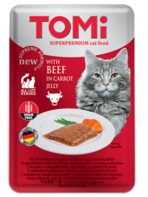 TOMi Super Premium Cat Wet Food for cats  – beef in carrot jelly pouch 100 gm
