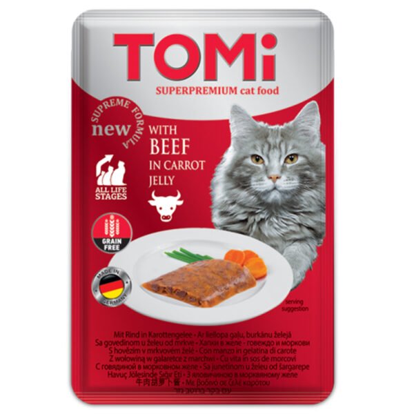 TOMi Super Premium Cat Wet Food for cats  – beef in carrot jelly pouch 100 gm
