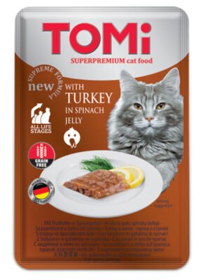 TOMi Super Premium Cat Wet Food for cats – turkey with spinach jelly pouch 100 gm