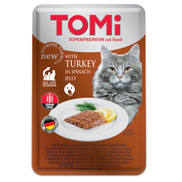 TOMi Super Premium Cat Wet Food for cats – turkey with spinach jelly pouch 100 gm