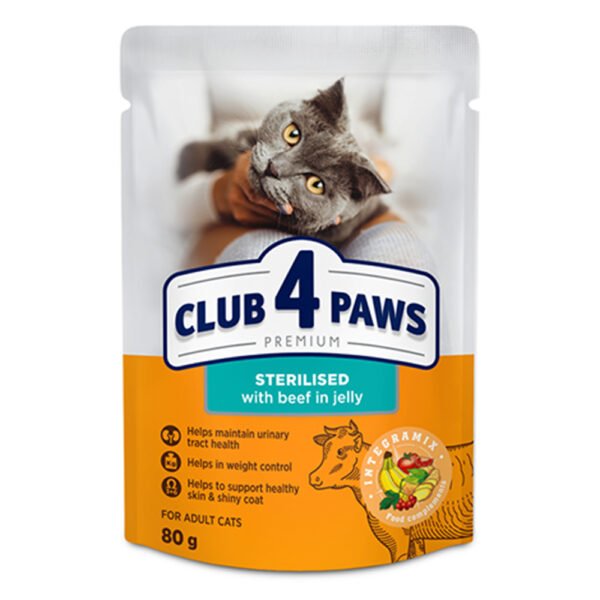 CLUB 4 PAWS PREMIUM for adult cats With beef in jelly 80 gm