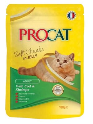 ProCat Cat Wet Food Pouch with cod and shrimp Flavour in  Jelly 100g