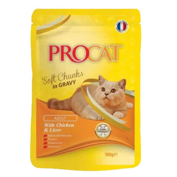 ProCat Cat Wet Food Pouch with Chicken & Liver Flavour In Gravy 100g