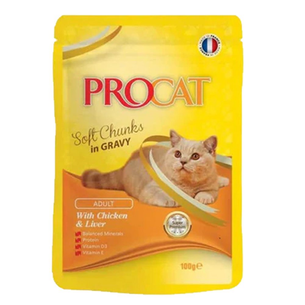 ProCat Cat Wet Food Pouch with Chicken & Liver Flavour In Gravy 100g