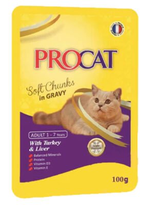 ProCat Cat Wet Food Pouch With Turkey & Liver Flavour In Gravy 100g