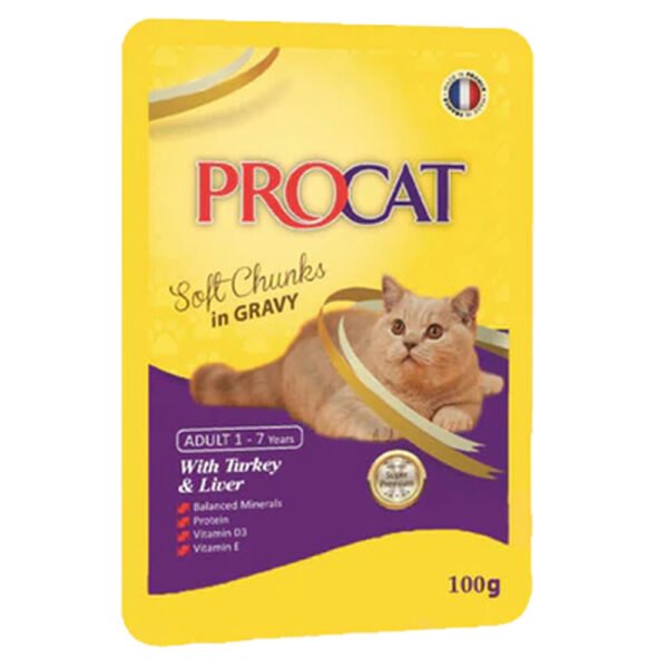 ProCat Cat Wet Food Pouch With Turkey & Liver Flavour In Gravy 100g