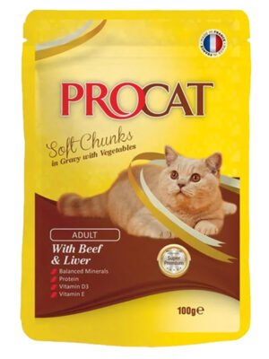 ProCat Cat Wet Food Pouch With BEEF & LIVER Flavour In Gravy 100g